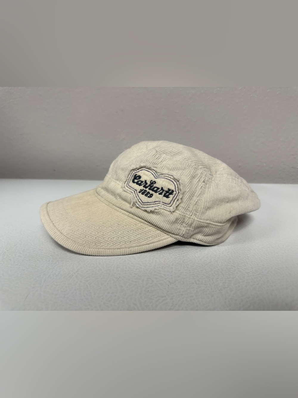 Carhartt Hat Cap Strap Back Cream Corduroy Military Cadet Patch Workwear Y2k O/S